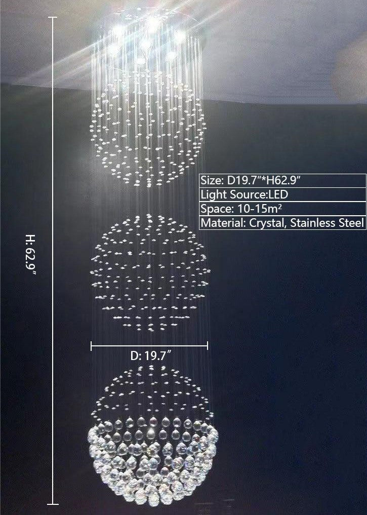 Extra Large Modern Three Balls Ceiling Crystal Chandelier for Staircase / big-Foyer, Living Room