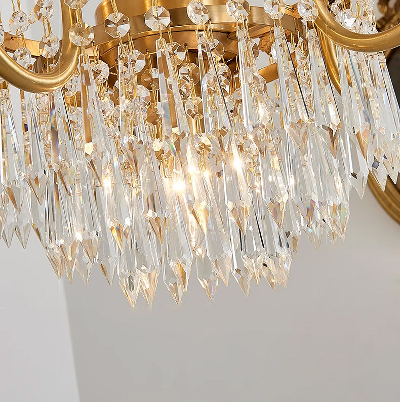 Elegant Small French Empire Brass & Crystal Chandelier 25'' W x 22'' H – Ideal for Living Room Dining Nook Entryway
