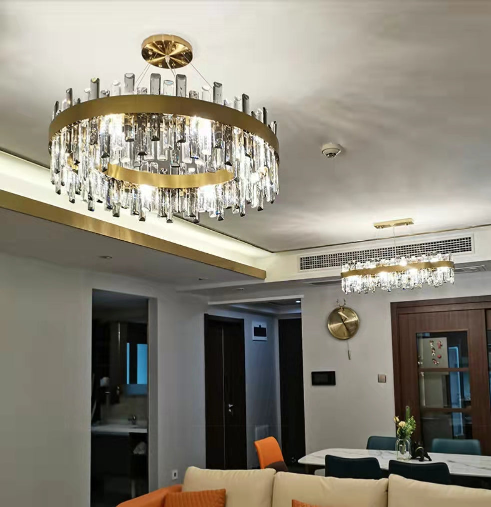 Luxury Round Crystal Chandelier with Stainless Steel Finish Modern Ceiling Light for Living and Dining Room