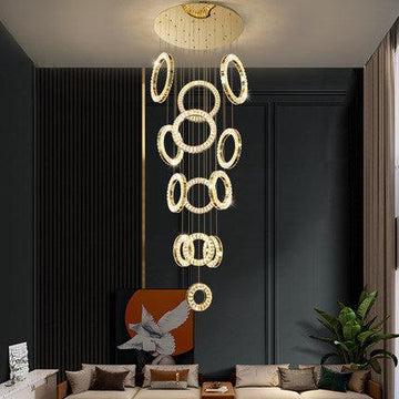 Modern Multi Gold Donuts Shape Crystal Chandelier Ring Round Light for Foyer Staircase / Living Room / Bar /