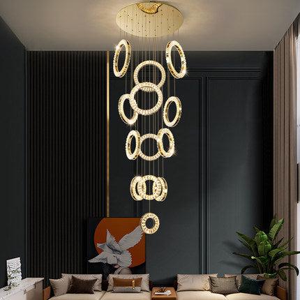 Modern Multi Gold Donuts Shape Crystal Chandelier Ring Round Light for Foyer Staircase / Living Room / Bar /