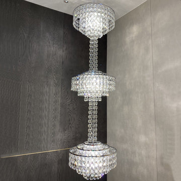 Modern French Elegant Oversized 3-Tiered Silver Seashells Long Crystal Chandelier for Staircase