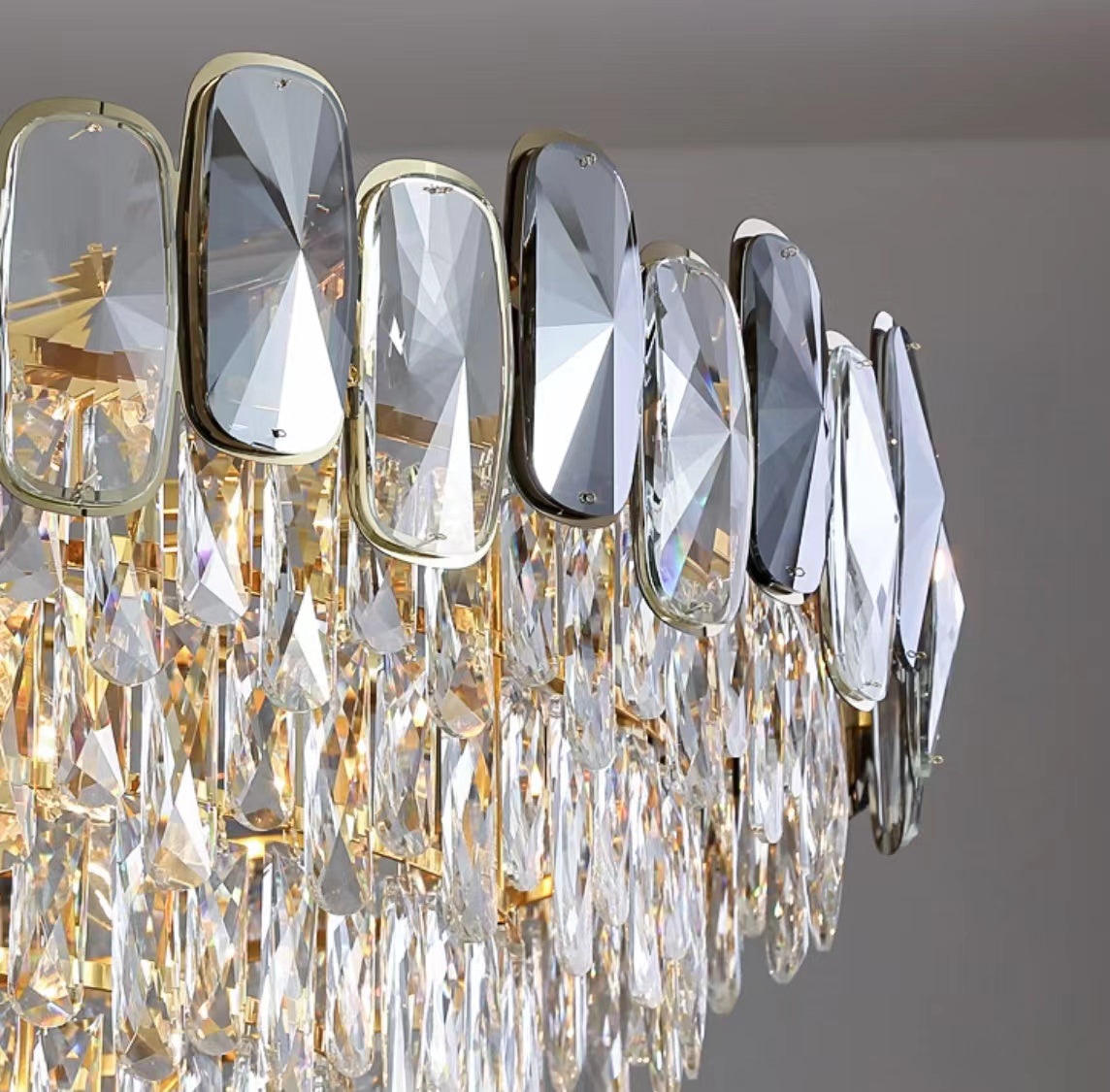 Round / rectangle Smoky Gray Crystal Pendant Chandelier Ceiling Fixtures Light for Living Room / dining Room /