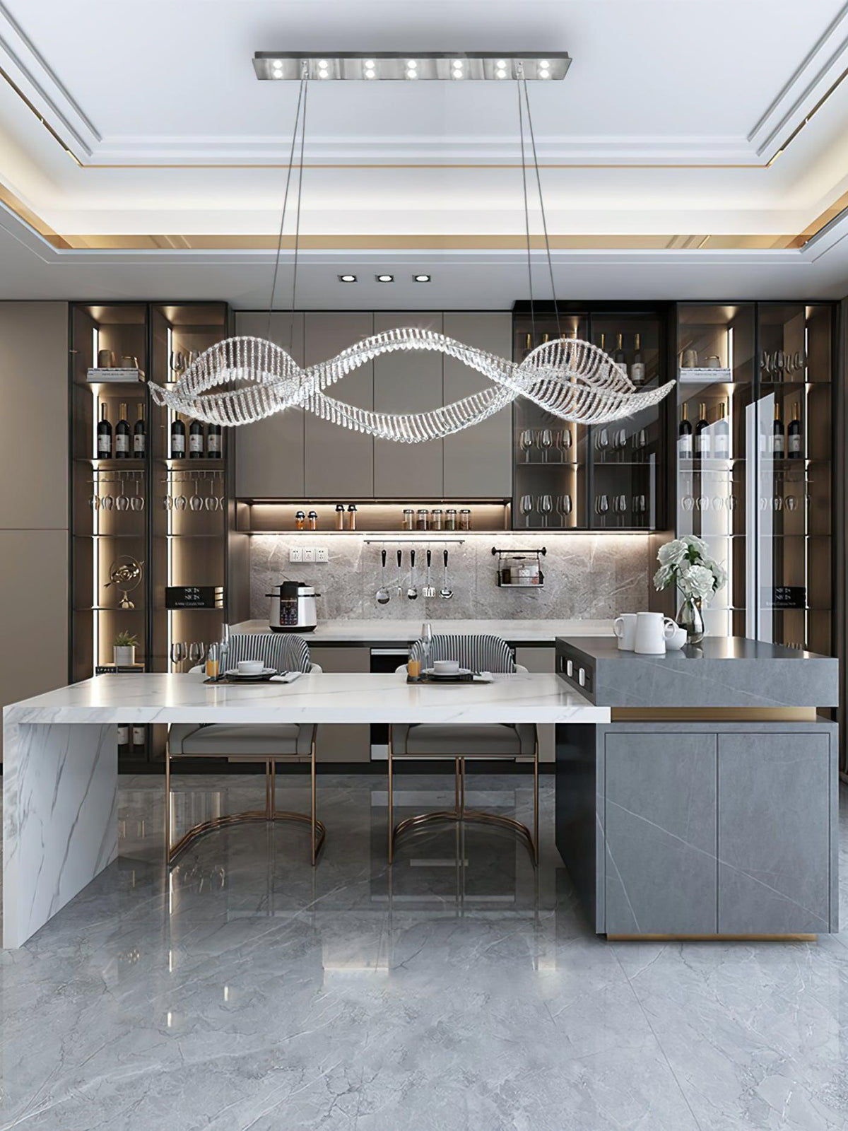 Modern Wavy Crystal Chandelier for Dining Room / kitchen Island