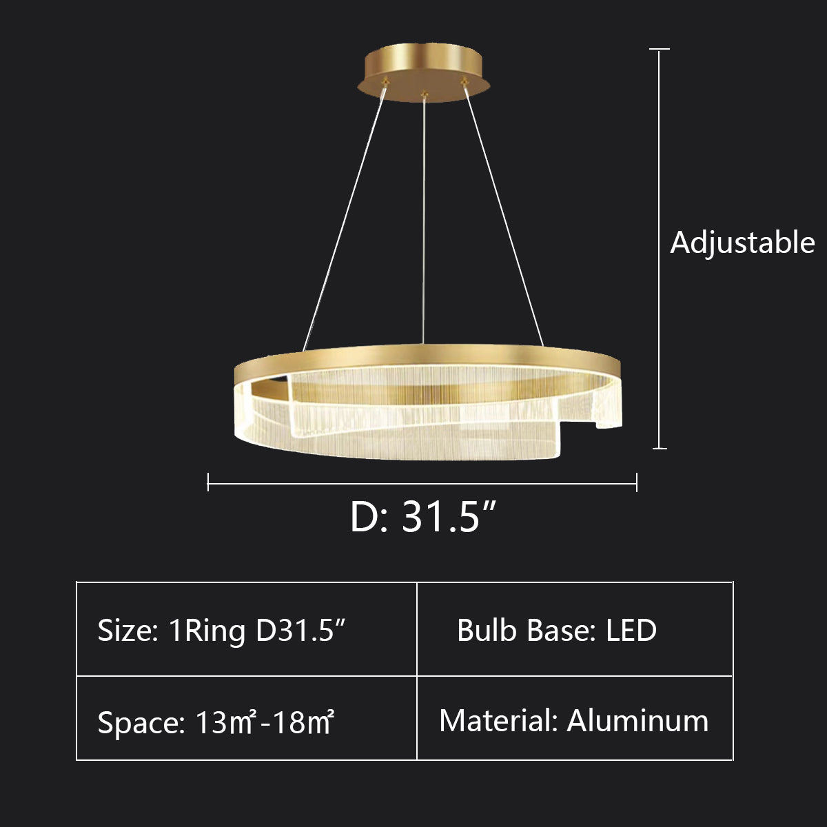 Modern Round Aluminum and Acrylic Chandelier, Designer Recommended Ceiling Light for Living Room Bedroom