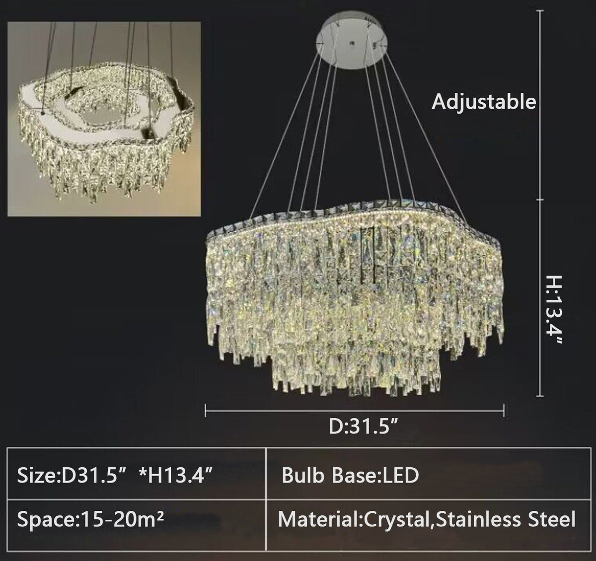 Modern Luxury Irregular Round / oval Crystal Chandelier Set for Bedroom / living Room / dining Room
