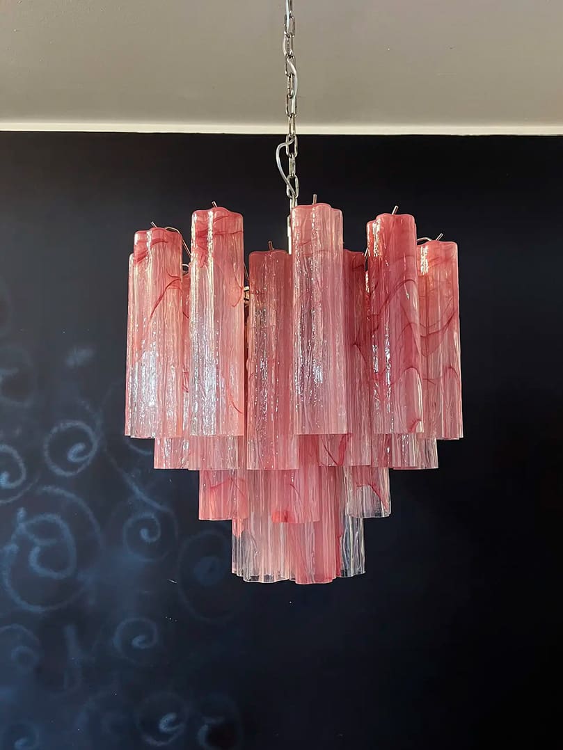 Murano Glass Chandelier – 36 Tubes – Alabaster Pink