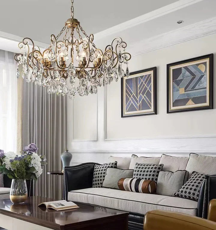 European Retro Light Luxury Crystal Pendant Electronic Candle Chandelier for Living Room / Dining Room /