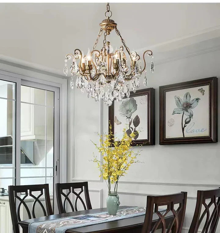 European Retro Light Luxury Crystal Pendant Electronic Candle Chandelier for Living Room / Dining Room /