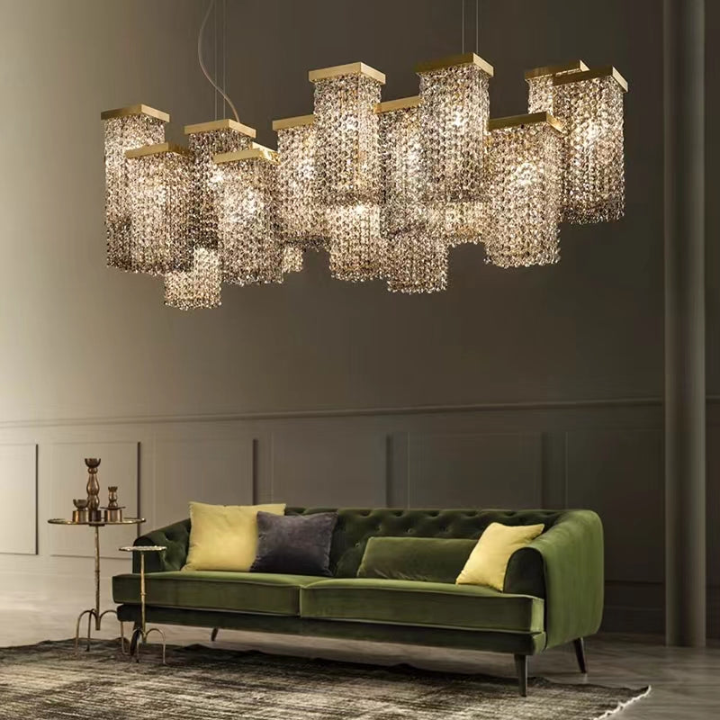 Post-Modern Light Luxury Rectangular Crystal Pendant Chandelier for Dining / Living Room / Kitchen Island