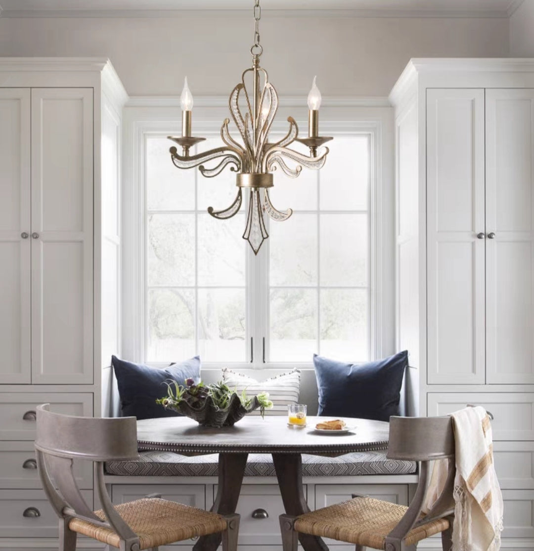 Vintage Silver Finish Crystal and Iron Candle Chandelier for Living Room and Dining Room