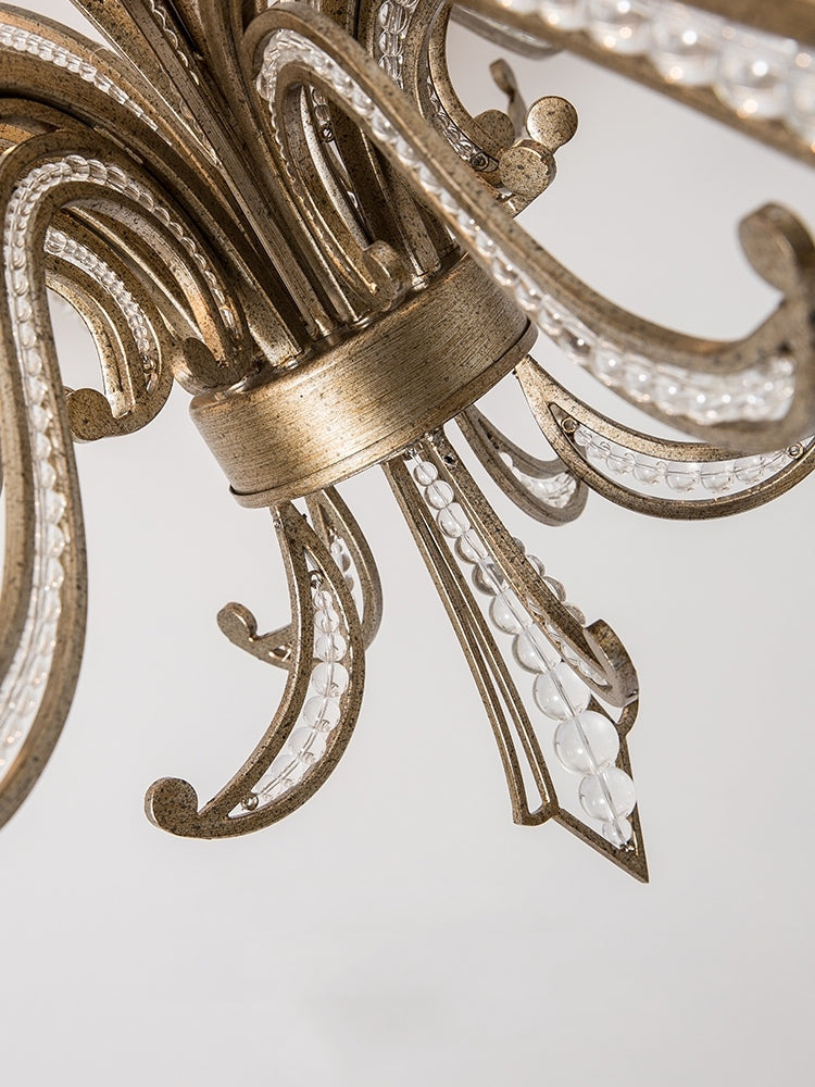 Vintage Silver Finish Crystal and Iron Candle Chandelier for Living Room and Dining Room