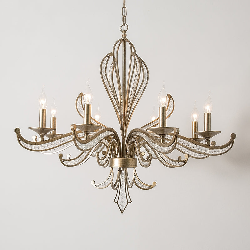 Vintage Silver Finish Crystal and Iron Candle Chandelier for Living Room and Dining Room