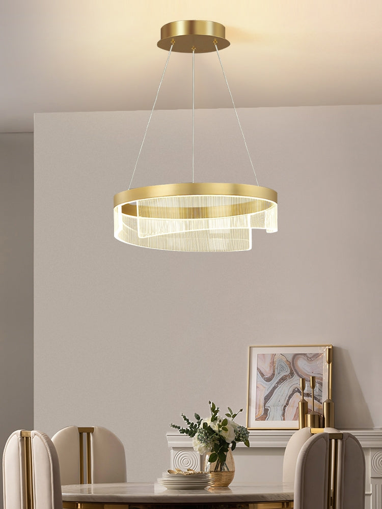 Modern Round Aluminum and Acrylic Chandelier, Designer Recommended Ceiling Light for Living Room Bedroom