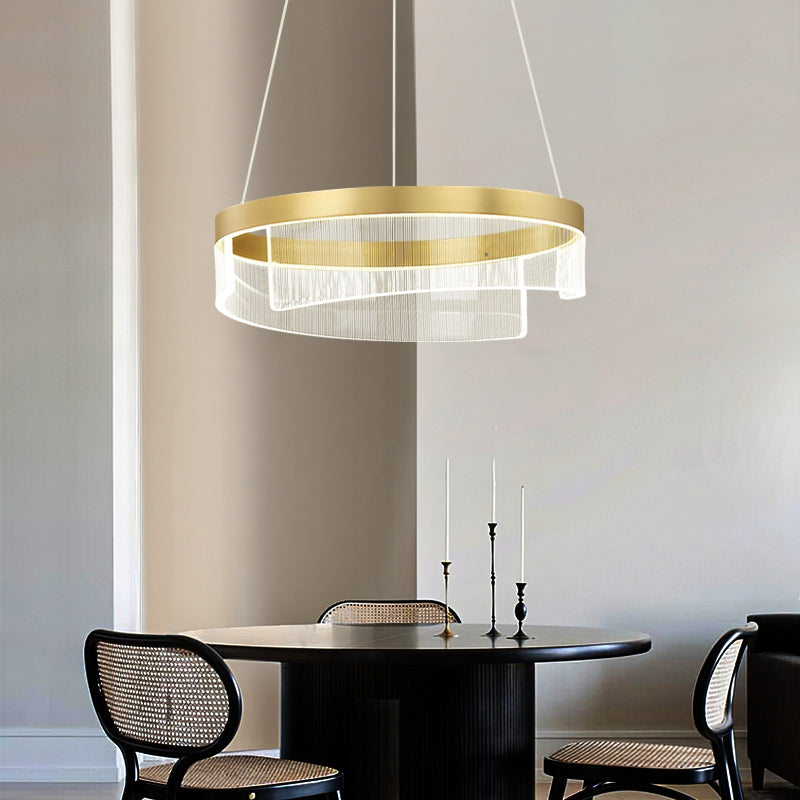 Modern Round Aluminum and Acrylic Chandelier, Designer Recommended Ceiling Light for Living Room Bedroom
