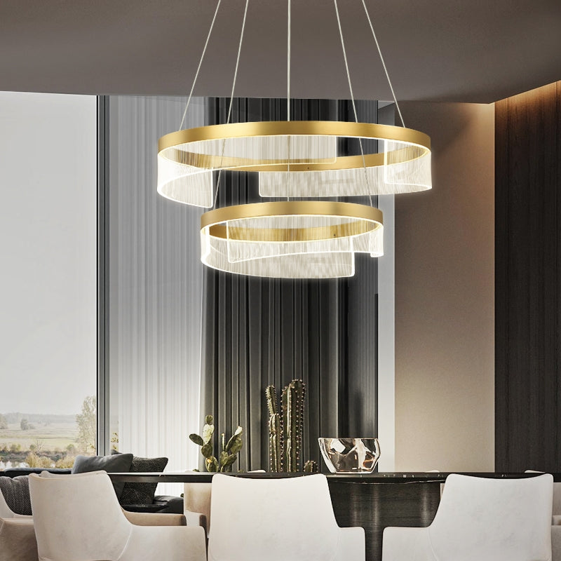 Modern Round Aluminum and Acrylic Chandelier, Designer Recommended Ceiling Light for Living Room Bedroom
