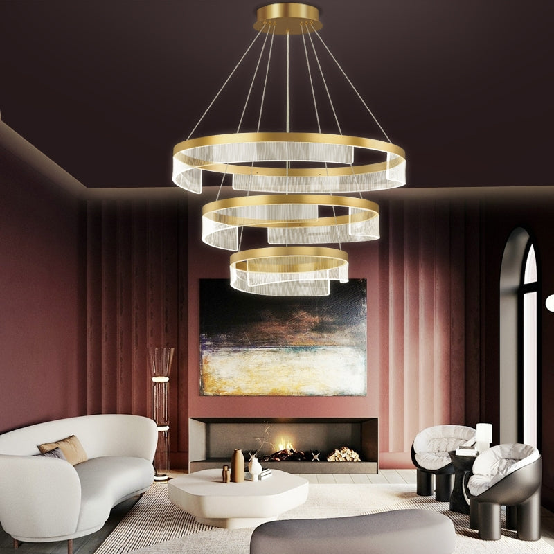 Modern Round Aluminum and Acrylic Chandelier, Designer Recommended Ceiling Light for Living Room Bedroom