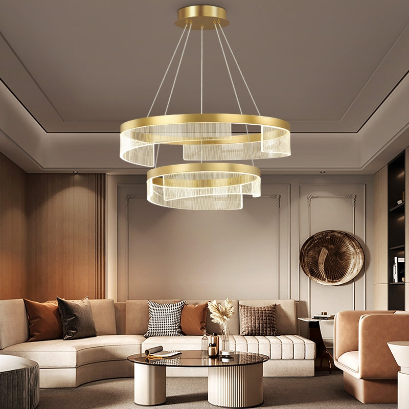 Modern Round Aluminum and Acrylic Chandelier, Designer Recommended Ceiling Light for Living Room Bedroom