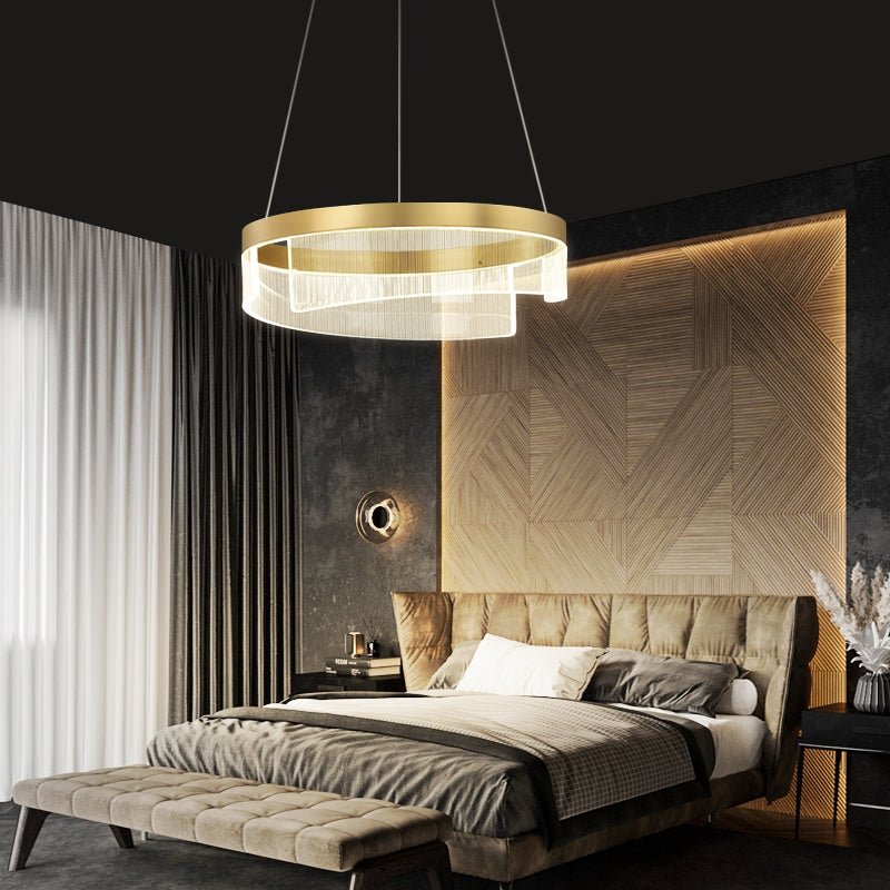 Modern Round Aluminum and Acrylic Chandelier, Designer Recommended Ceiling Light for Living Room Bedroom