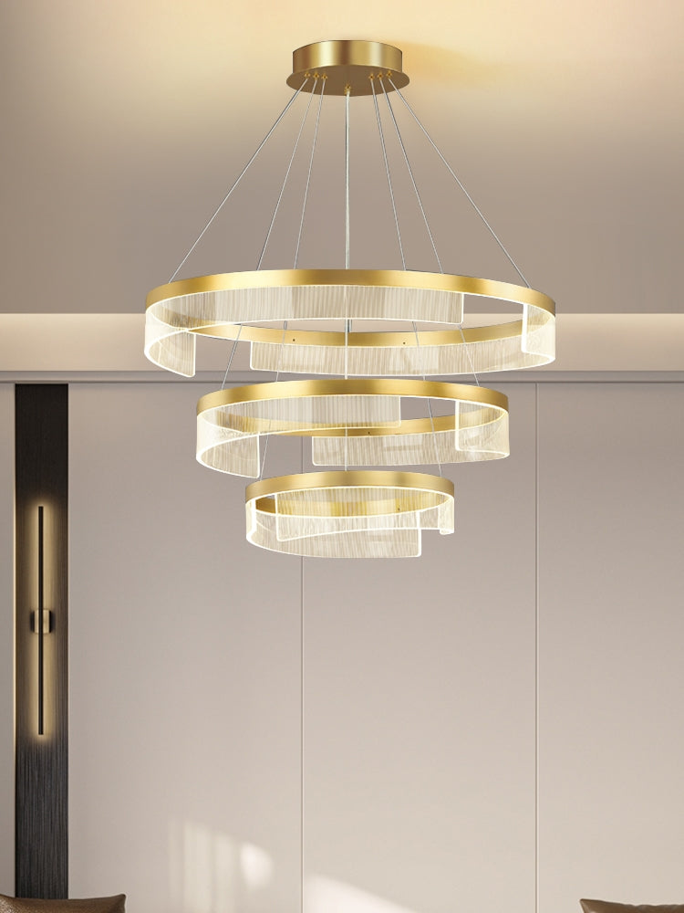Modern Round Aluminum and Acrylic Chandelier, Designer Recommended Ceiling Light for Living Room Bedroom