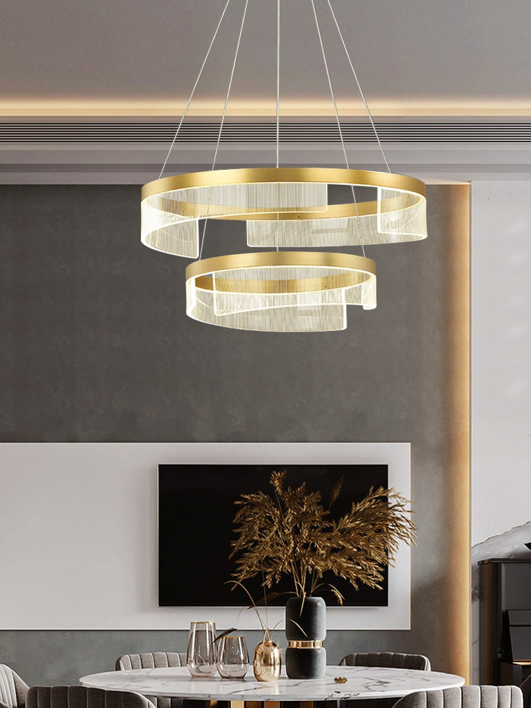 Modern Round Aluminum and Acrylic Chandelier, Designer Recommended Ceiling Light for Living Room Bedroom