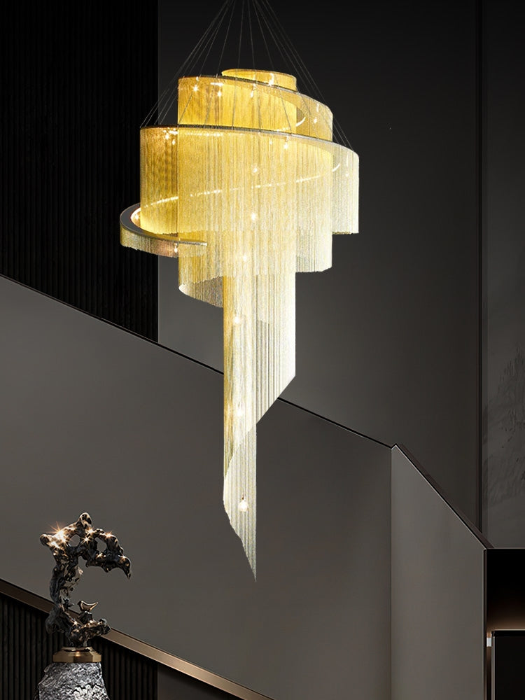 Extra Large Multi-Layered Post-Modern Luxury Metal Chains Chandelier for High-Ceiling Room