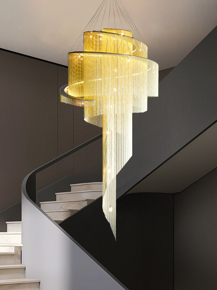 Extra Large Multi-Layered Post-Modern Luxury Metal Chains Chandelier for High-Ceiling Room