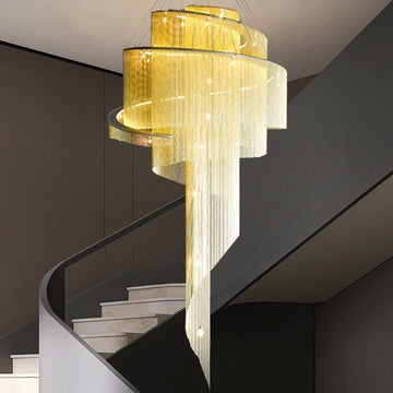 Extra Large Multi-Layered Post-Modern Luxury Metal Chains Chandelier for High-Ceiling Room