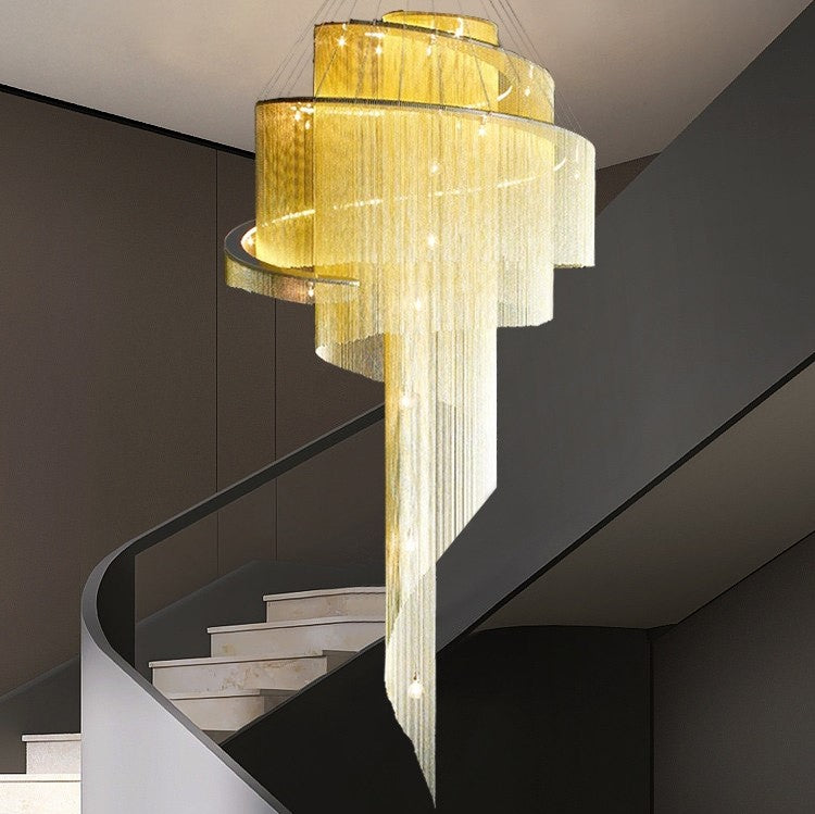 Extra Large Multi-Layered Post-Modern Luxury Metal Chains Chandelier for High-Ceiling Room