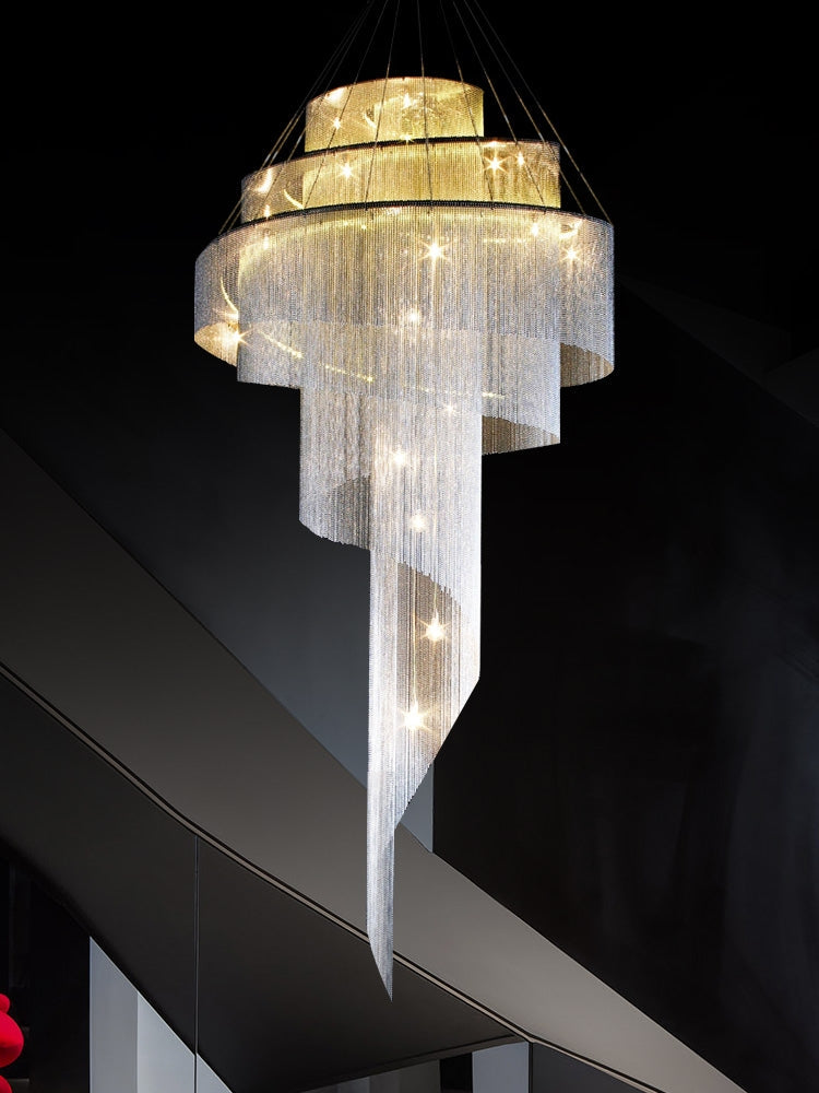 Extra Large Multi-Layered Post-Modern Luxury Metal Chains Chandelier for High-Ceiling Room