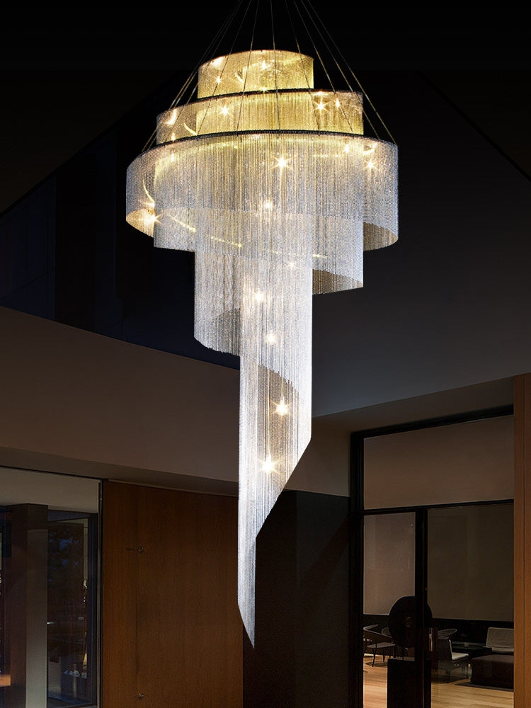 Extra Large Multi-Layered Post-Modern Luxury Metal Chains Chandelier for High-Ceiling Room