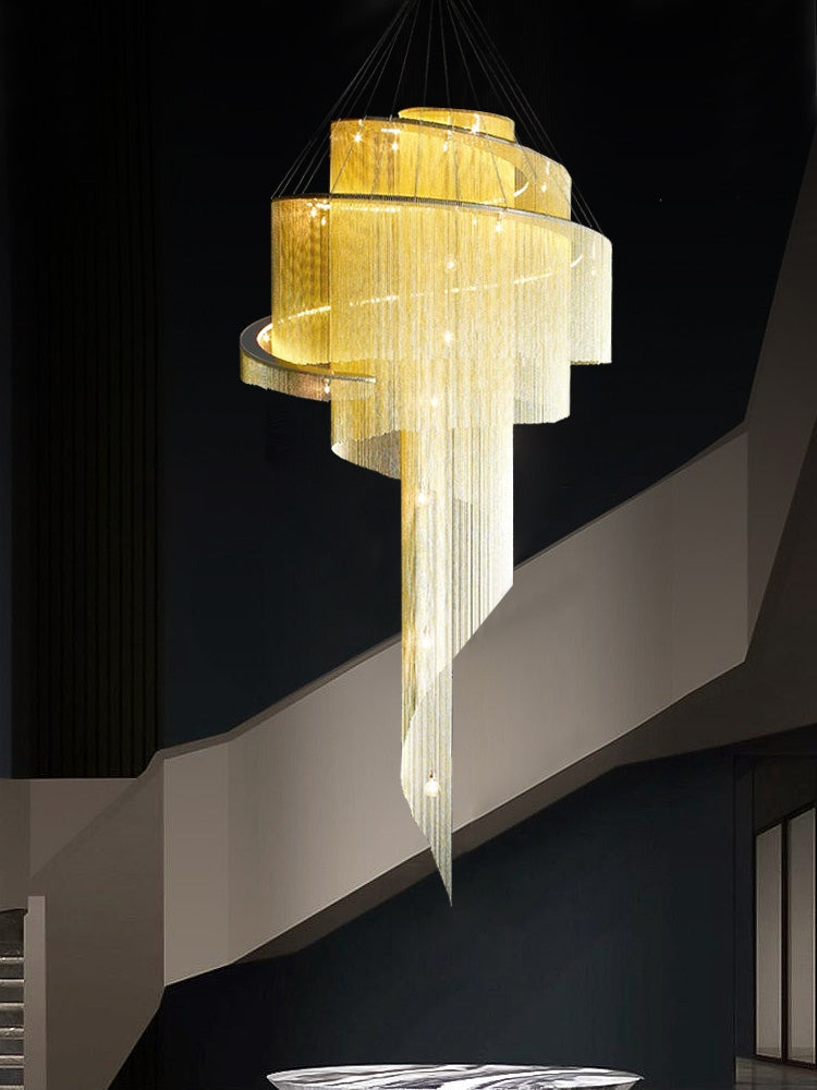 Extra Large Multi-Layered Post-Modern Luxury Metal Chains Chandelier for High-Ceiling Room