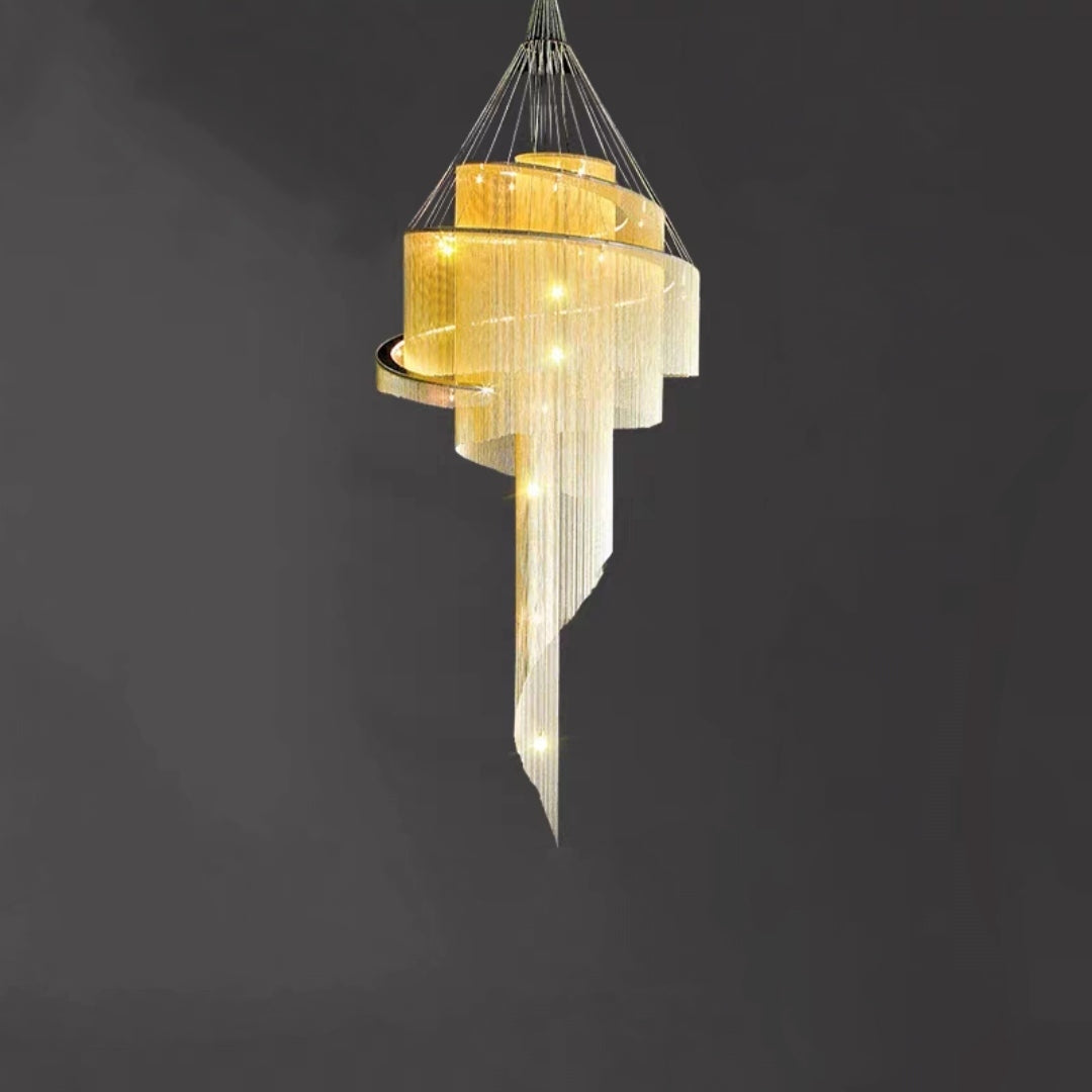 Extra Large Multi-Layered Post-Modern Luxury Metal Chains Chandelier for High-Ceiling Room