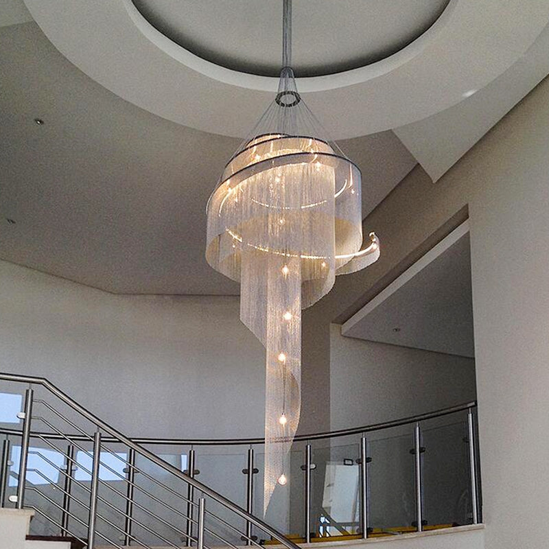 Extra Large Multi-Layered Post-Modern Luxury Metal Chains Chandelier for High-Ceiling Room
