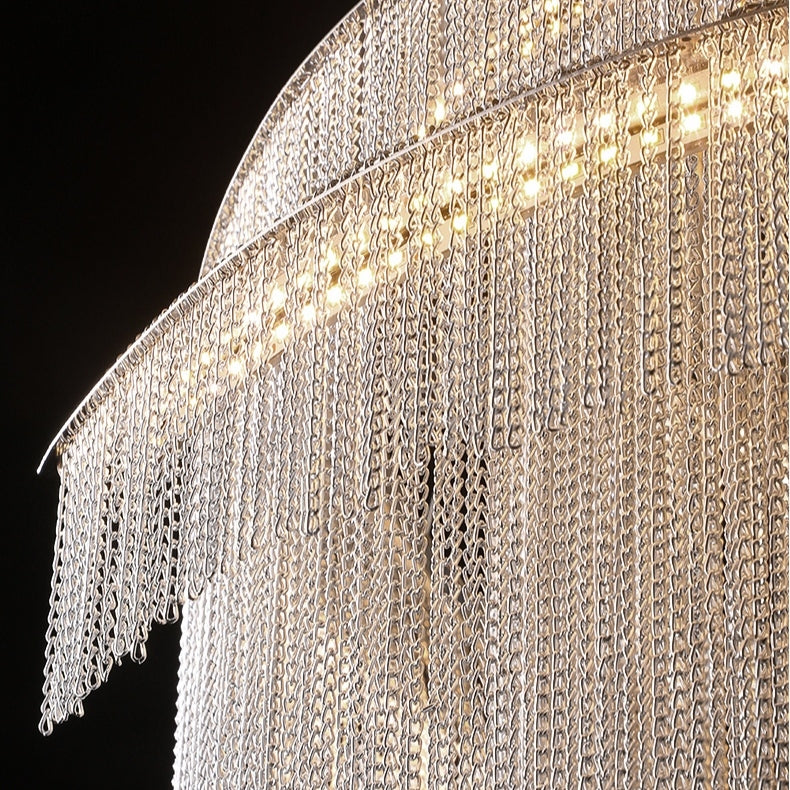 Extra Large Multi-Layered Post-Modern Luxury Metal Chains Chandelier for High-Ceiling Room