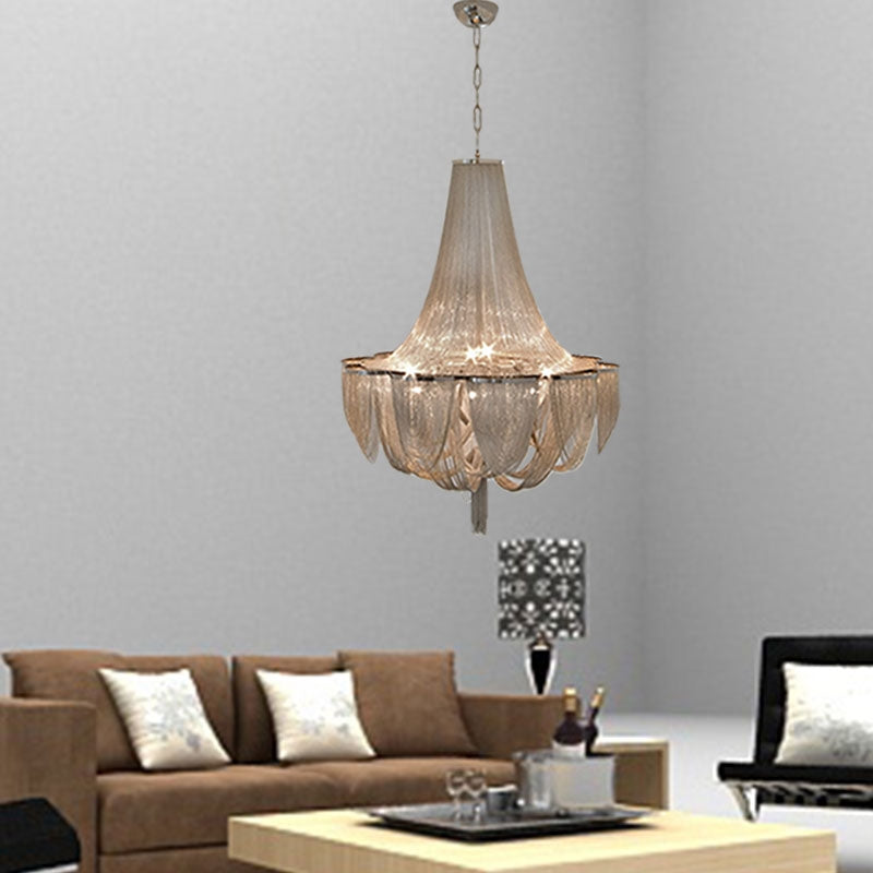 Designer Models Oversized Aluminium and Stainless Steel Long Tassel Pendant Chandelier with Multi-Crafted