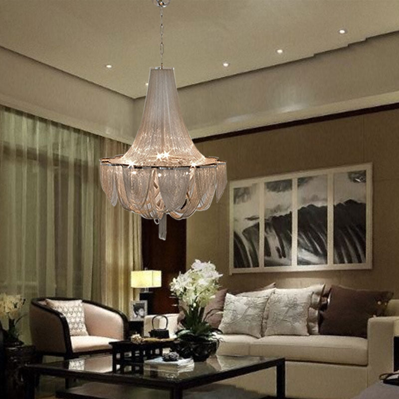 Designer Models Oversized Aluminium and Stainless Steel Long Tassel Pendant Chandelier with Multi-Crafted