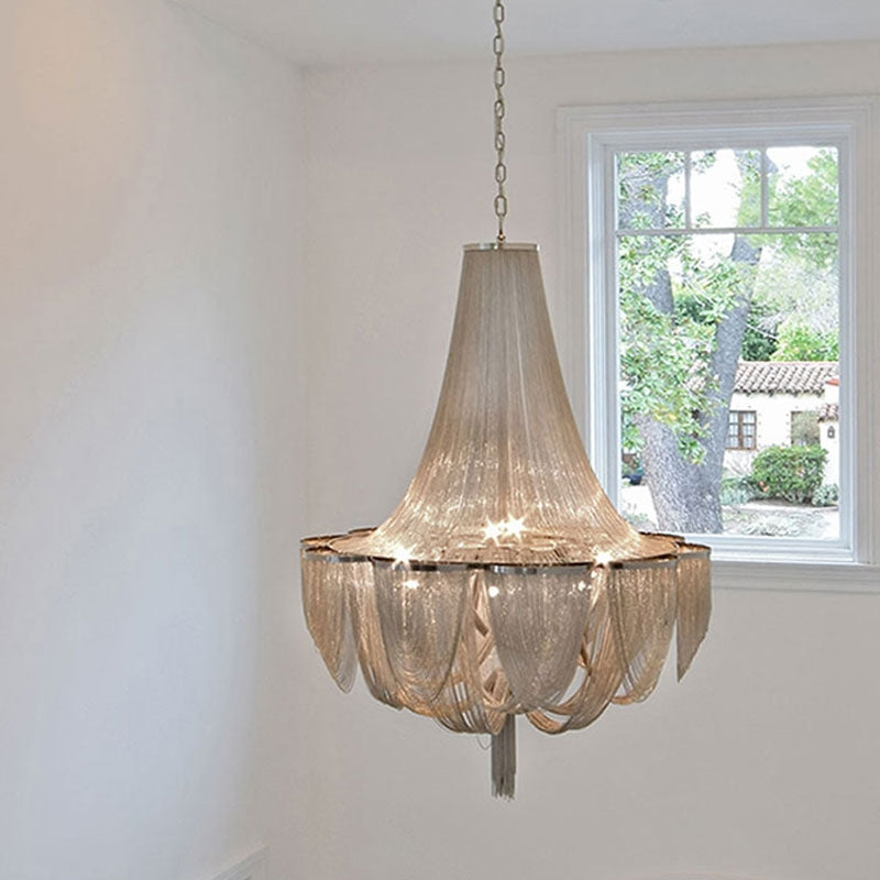 Designer Models Oversized Aluminium and Stainless Steel Long Tassel Pendant Chandelier with Multi-Crafted