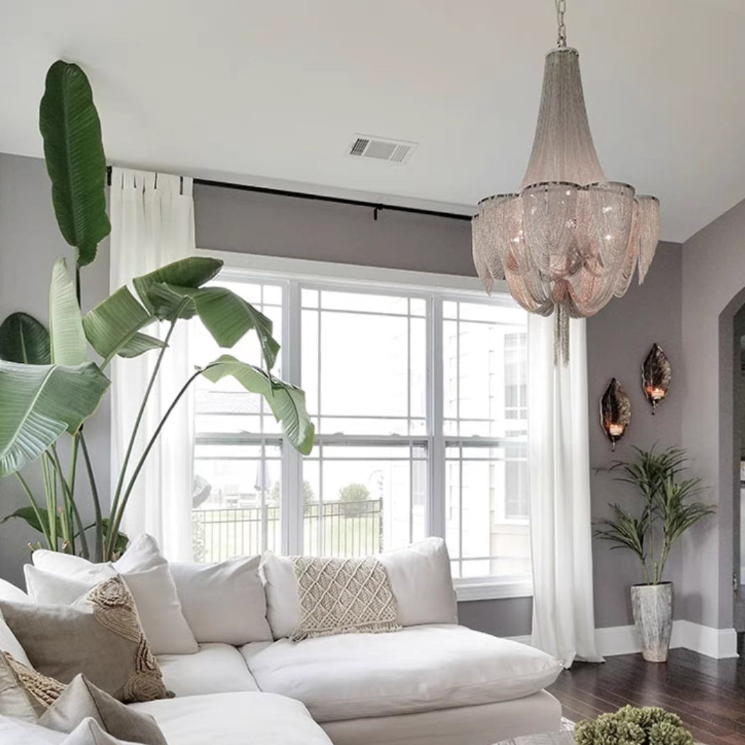 Designer Models Oversized Aluminium and Stainless Steel Long Tassel Pendant Chandelier with Multi-Crafted