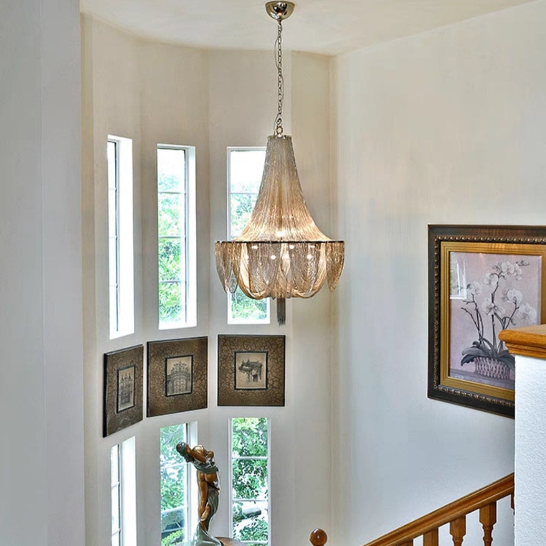 Designer Models Oversized Aluminium and Stainless Steel Long Tassel Pendant Chandelier with Multi-Crafted