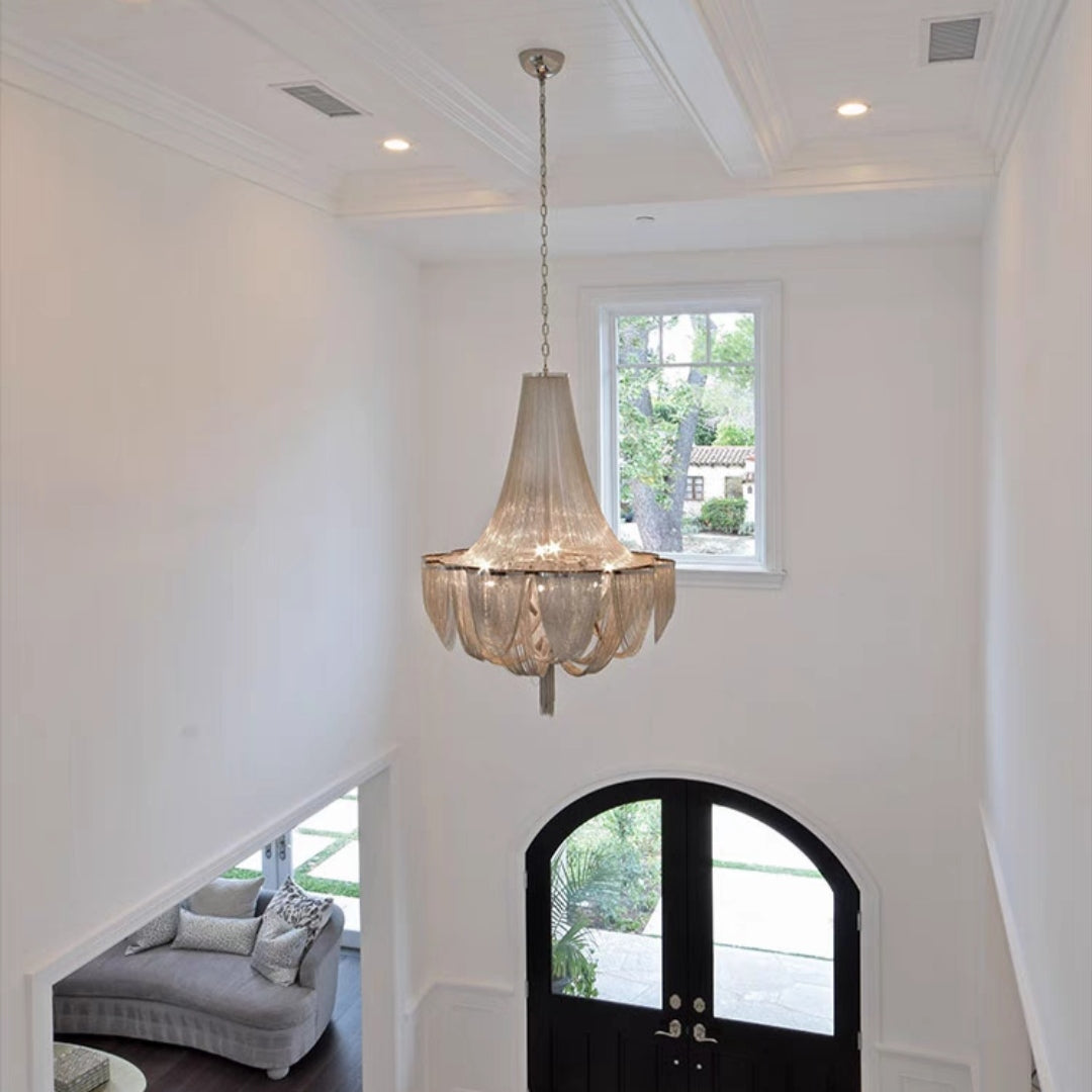 Designer Models Oversized Aluminium and Stainless Steel Long Tassel Pendant Chandelier with Multi-Crafted