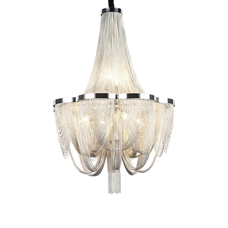 Designer Models Oversized Aluminium and Stainless Steel Long Tassel Pendant Chandelier with Multi-Crafted