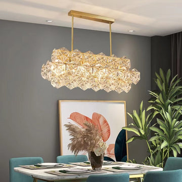 Designer Recommended Modern Rectangle Crystal Pendant Chandelier for Dining Table / kitchen Island / bar
