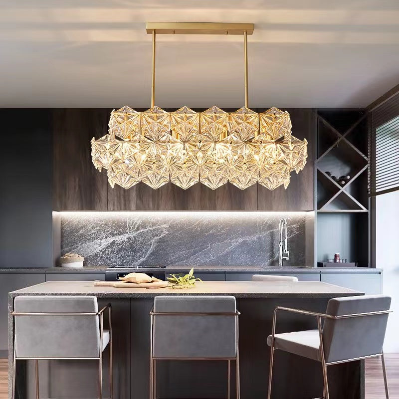 Designer Recommended Modern Rectangle Crystal Pendant Chandelier for Dining Table / kitchen Island / bar