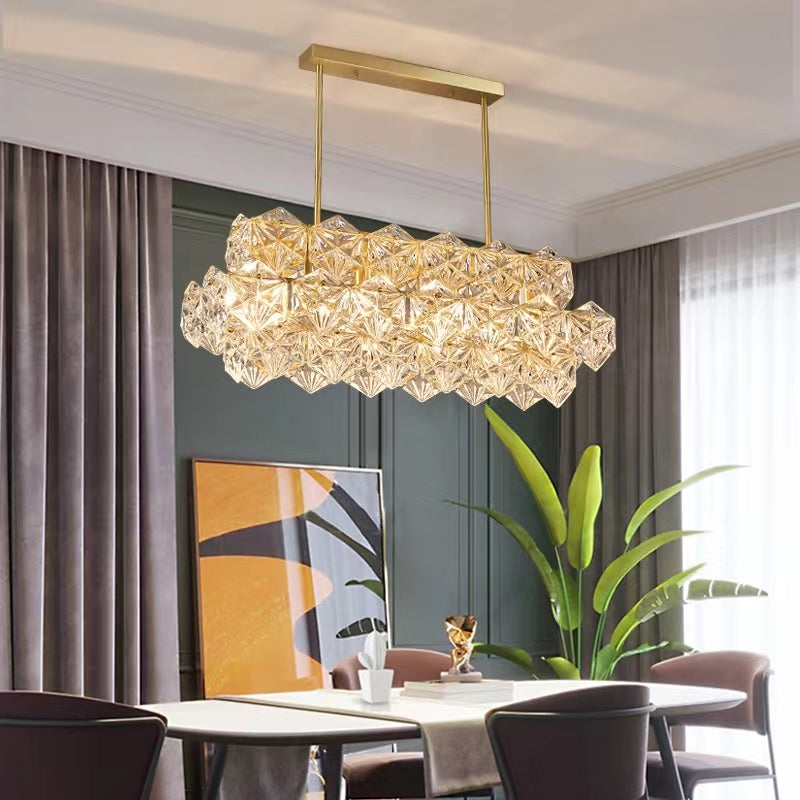 Designer Recommended Modern Rectangle Crystal Pendant Chandelier for Dining Table / kitchen Island / bar
