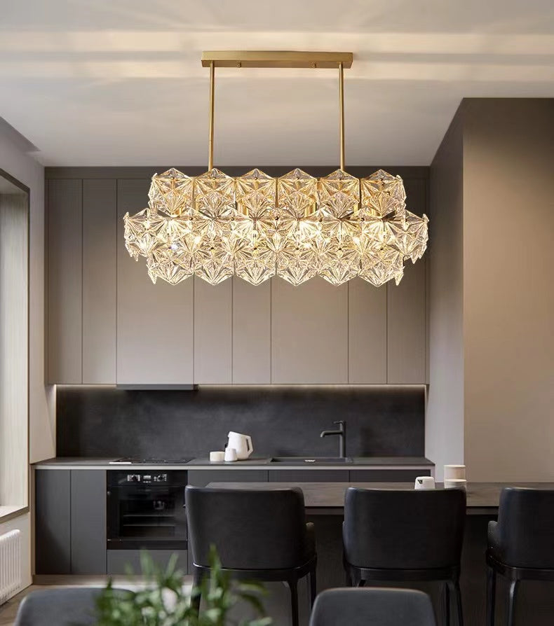 Designer Recommended Modern Rectangle Crystal Pendant Chandelier for Dining Table / kitchen Island / bar