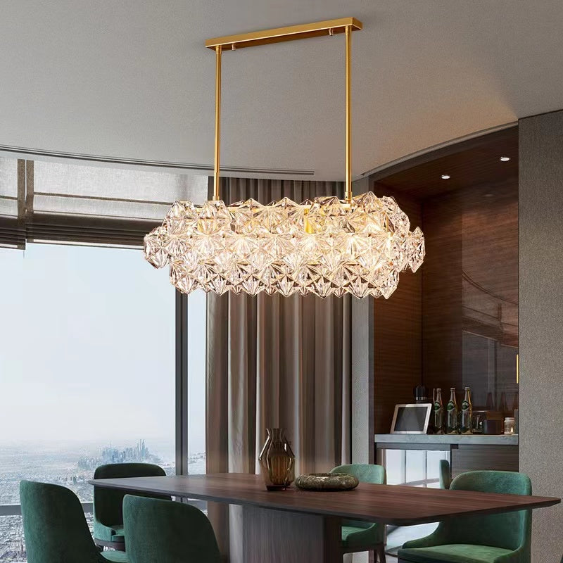 Designer Recommended Modern Rectangle Crystal Pendant Chandelier for Dining Table / kitchen Island / bar