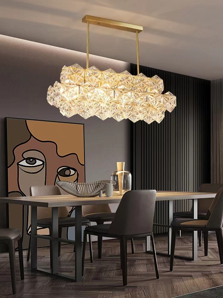 Designer Recommended Modern Rectangle Crystal Pendant Chandelier for Dining Table / kitchen Island / bar