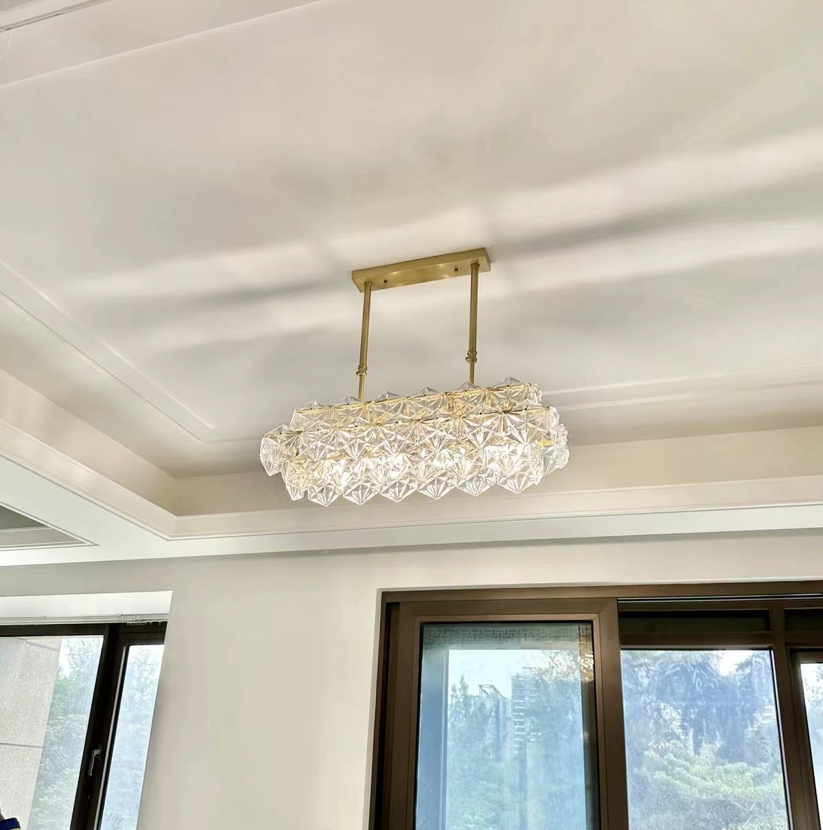 Designer Recommended Modern Rectangle Crystal Pendant Chandelier for Dining Table / kitchen Island / bar