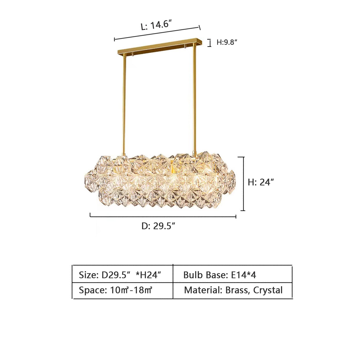 Designer Recommended Modern Rectangle Crystal Pendant Chandelier for Dining Table / kitchen Island / bar